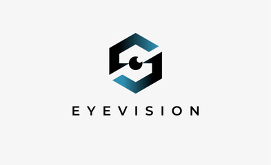 Wall Mural - Logo Letter S and Eye Vision. Digital, visual with modern and minimalist concept. Editable file.