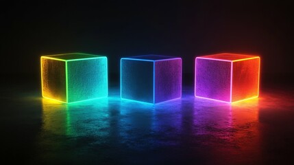 Abstract cubes with glowing edges in dark background 3D perspective modern digital look minimalist stock photo