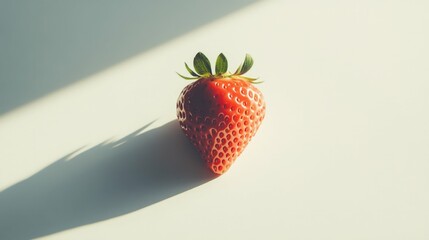 Wall Mural - Single ripe strawberry on white background, vibrant red color, studio lighting,