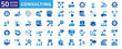 © Iconjam - Consulting icon set of scope, creative, business, technology, construction, health, team, idea, university, management, worker, creativity, partnership, employee, manager, service, biotechnology, tax