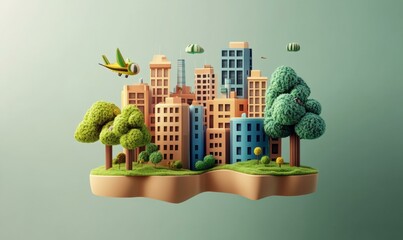 Canvas Print - A miniature city nestled in a green landscape. AI.