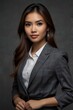 © Anton Pentegov - young beautiful model, woman looking at camera in business suits, bright clothes, slim waistline, dark background