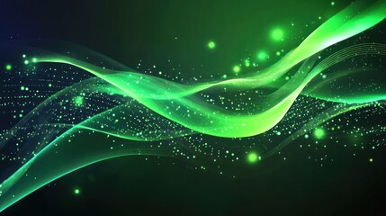 Wavy green neon line digital technology background