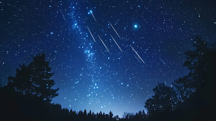 Wall Mural - Natural spectacle, countless stars create a breathtaking celestial display against the deep blue night sky. Celestial. Illustration