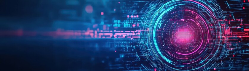 Poster - A 3D holographic shield deflecting malware in cyberspace, side view, illustrating realtime attack prevention, scifi tone, Colored Pastel