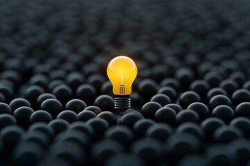 Wall Mural - Illuminated Lightbulb Among Dark Spheres