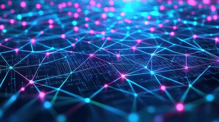 Fototapete - Abstract AI neural network, colorful interconnected nodes and lines, glowing data streams, tech aesthetic, digital art