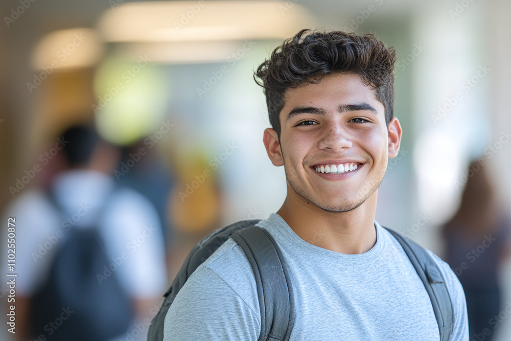Portrait of a smiling young male hispanic latino college student at ...