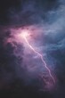 © Margarita Ratatosk - Bright lightning flash bolt or thunderbolt on dark night purple sky. Heavy storm with shining lightnings. Nature disaster, stormy weather. Color of 2025 year