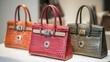 © artbot - Three stylish handbags displayed in a retail setting, showcasing different colors and textures.
