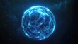 © Chantip - A glowing globe of interconnected neon lines, representing digital networks, set against a starry space background; 3D illustration, futuristic, blue and silver hues, high detail