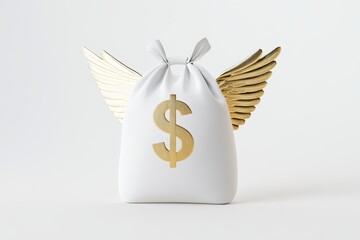 Wall Mural - A white bag with a gold winged symbol and a dollar sign on it