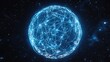 © Chantip - A glowing globe of interconnected neon lines, representing digital networks, set against a starry space background; 3D illustration, futuristic, blue and silver hues, high detail