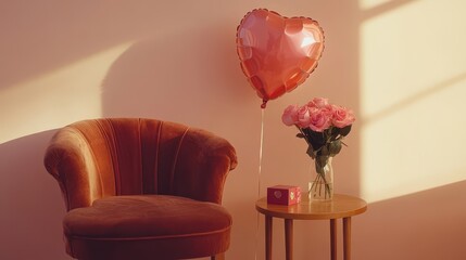 Wall Mural - Pastel wall billboard with romantic decor and soft Valentine's atmosphere
