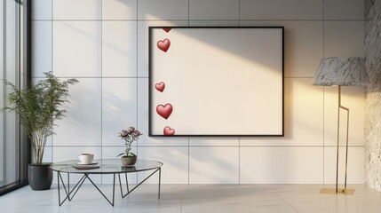 Wall Mural - Blank billboard mockup with roses and warm cozy Valentine's Day accents