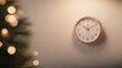 © Alexandra Adele - Unmarked clock with no hands hangs on a cozy wall surrounded by holiday lights