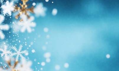 Wall Mural - A serene winter background with snowflakes and a soft blue gradient.