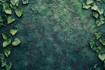 Wall Mural - Green leaves on dark background. Nature, plant, foliage, frame, border, texture.