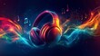 © Fathor - Bright, eye-catching digital artwork featuring large modern headphones in neon coral