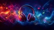 © Fathor - Bright, eye-catching digital artwork featuring large modern headphones in neon coral
