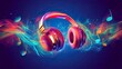 © Fathor - Bright, eye-catching digital artwork featuring large modern headphones in neon coral