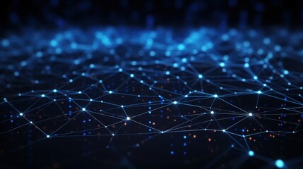 Fototapete - Abstract Network Digital Connections Glowing Blue