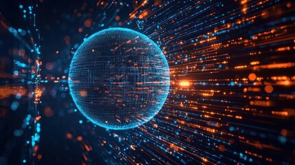 Wall Mural - a 3d rendering of a glowing digital globe surrounded by lines of data, symbolizing international com