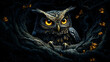© Siasart Stock - Dark Owl in Ancient Tree Illustration