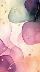 Leinwandbilder - Elegant blend of pastel colors with subtle leaf shapes and golden circular accents creating a calming abstract artwork