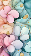 Poster - The design features overlapping floral shapes in soft pastels, including pink, blue, and peach, enhancing a tranquil aesthetic