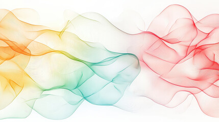 Poster - Translucent fabric waves in hues of orange, green, and red create a soft, dynamic visual flow against a pale backdrop
