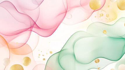 Aufkleber - Flowing lines of pink, green, and gold create a serene abstract backdrop, ideal for design projects or artistic inspiration