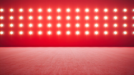 Poster - The stage is adorned with a striking red backdrop illuminated by numerous bright led lights, creating an energetic atmosphere for a performance