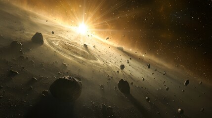Wall Mural - vibrant asteroid field illuminated by cosmic light