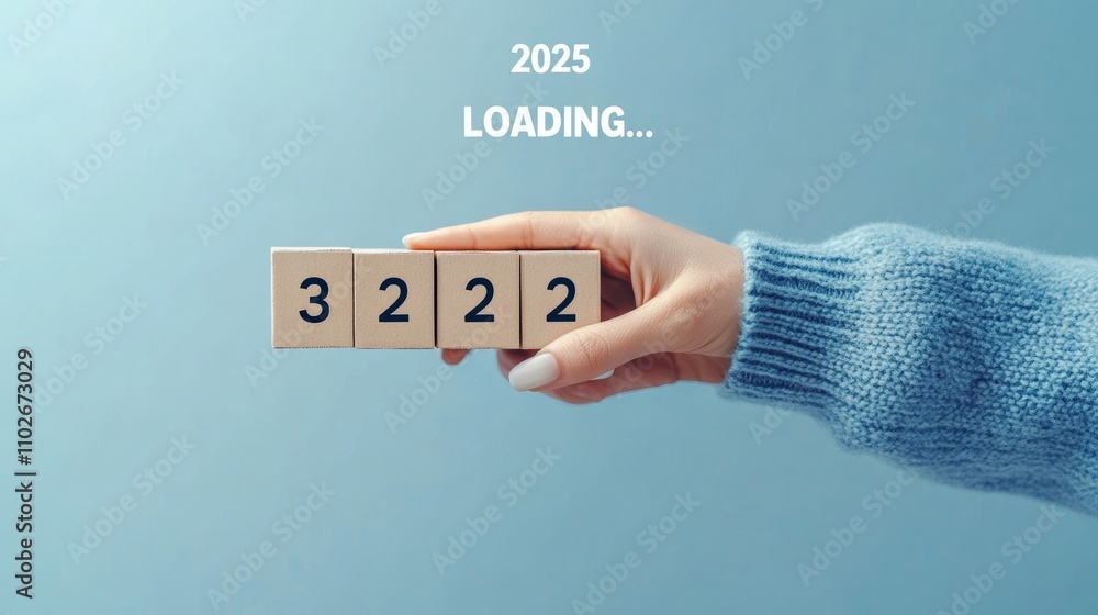 Loading Progress for New Year 2025 to 2025 with Hand Placing Blocks for ...