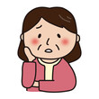 © てがきっず - 困っているピンクのカーディガンを着たおばさん