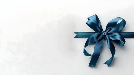 Poster - a single gift-wrapping bow, vibrant blue (#2d73b9), satin-like texture with perfectly symmetrical loops, centered on a bright white background. 