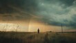© Faith Stock - Rainbow after the storm: a sign of hope. A bright rainbow rises over a stormy landscape.