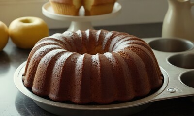 Wall Mural - chocolate muffin on a plate