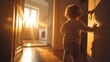 © ALLAI - Toddler entering sunlit room, concept of childhood wonder and exploration