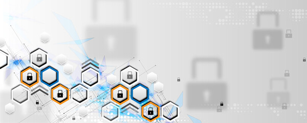 Wall Mural - digital internet network communication security technology concept for background and lock on circui