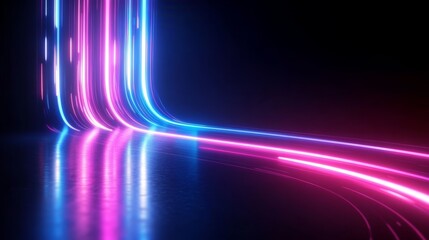 Wall Mural - Abstract Neon Light Trails in Pink and Blue on Black Background Digital Art