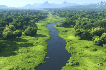 Wall Mural - A river runs through a lush green forest