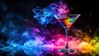 © Watcharapon - Martini glass with colorful alcohol and smoke on black background, burning cocktail with neon glow , cocktail