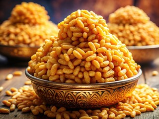 Wall Mural - Authentic puffed rice, traditional Bengali khoi.  Food photography showcasing flavor.