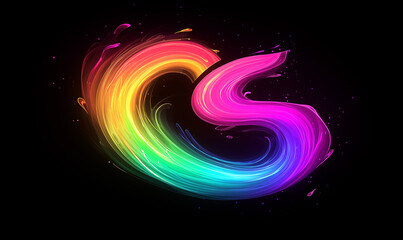 Wall Mural - a colorful rainbow-like light, with flowing lines and curves on a dark background, creating an abstr