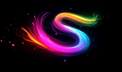 Wall Mural - a colorful rainbow-like light, with flowing lines and curves on a dark background, creating an abstr