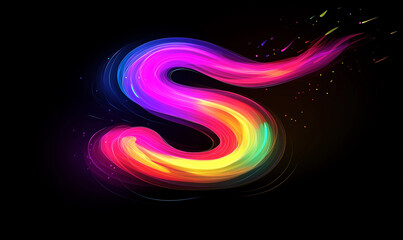 Wall Mural - a colorful rainbow-like light, with flowing lines and curves on a dark background, creating an abstr