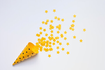 Wall Mural - Confetti glitter with gold color in vibrant mood for celebration and party concepts.decoration ornaments background