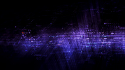 Fototapete - Futuristic network simulation blending AI, quantum physics, and deep learning, with a particle matrix analyzing data in a sleek, HUD-style interface